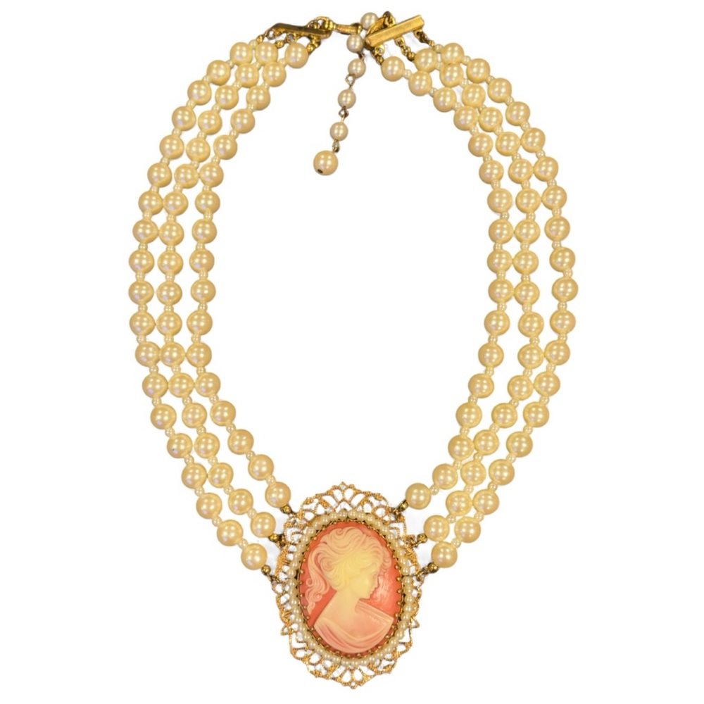 Vtg Miriam Haskell Cameo Necklace